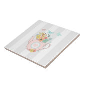 Roze theepot met bloemen en vlinders tegeltje (Zijkant)