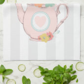 Roze theepot met bloemen en vlinders theedoek (Gevouwen)