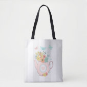 Roze theepot met bloemen en vlinders tote bag (Voorkant)