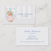 Roze theepot met Flowers & Butterflies Visitekaartje (Voorkant / Achterkant)