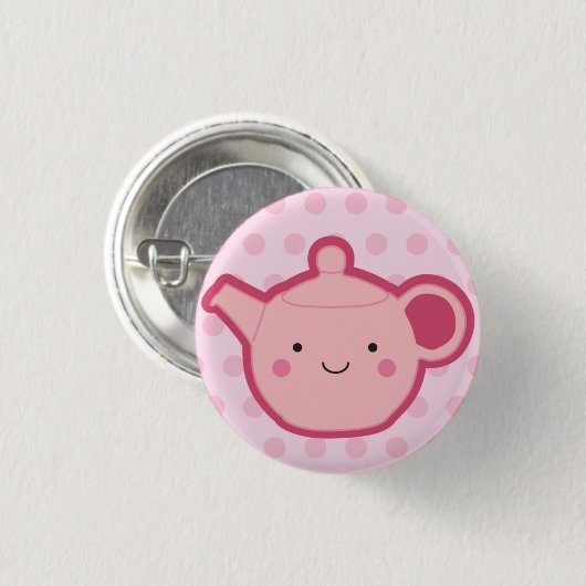 Roze theepot ronde button 3,2 cm (Voorkant /achterkant)