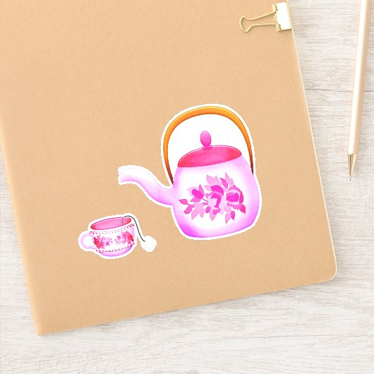Roze theepot sticker (Notitieboek)