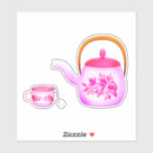 Roze theepot sticker (Vel)