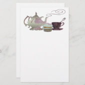 Roze theepot-, theeband- en cupcake-kunst briefpapier (Voorkant / Achterkant)