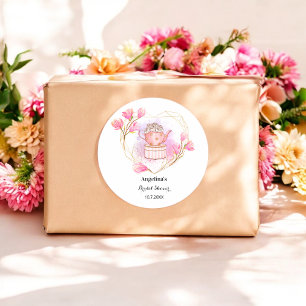 Roze theepot Vrijgezellenfeest Roos Gold Floral Ronde Sticker