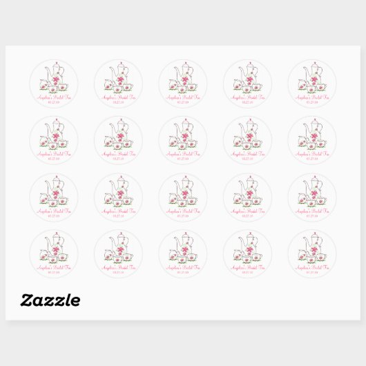 Roze Theeset Bruids Thee Stickers (Vel)