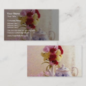 Roze theessetbloemen voor katoen visitekaartje (Voorkant / Achterkant)