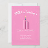 Roze thema 1e verjaardag uitnodiging met kaars (Voorkant)