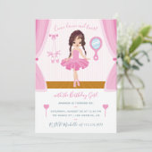 Roze thema Ballerina Birthday Uitnodiging (Staand voorkant)