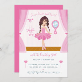 Roze thema Ballerina Birthday Uitnodiging