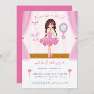 Roze thema Ballerina Birthday Uitnodiging