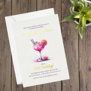 Roze Thema Cocktail Verjaardag Folie Uitnodiging