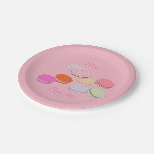 Roze thema Parijs Frans Macaron Bon Appetit Papieren Bordje (Gekanteld)