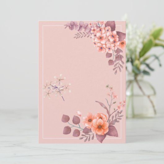 Roze Themade Bloemen Kaart (Staand voorkant)