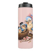 Roze thermobeker met afstudeervogel thermosbeker (Voorkant)