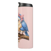 Roze thermobeker met afstudeervogel thermosbeker (Geroteerd rechts)