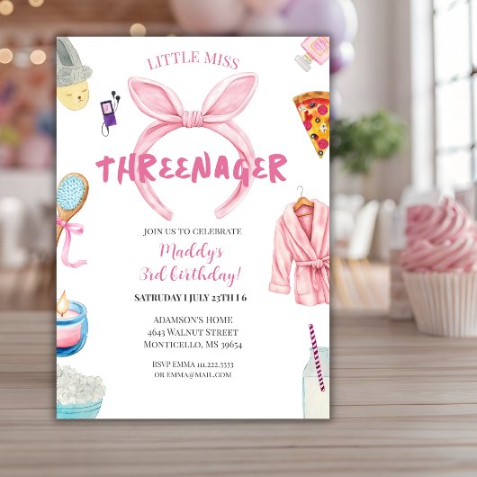 Roze Threenager 3e meisjesverjaardagsfeestje Kaart