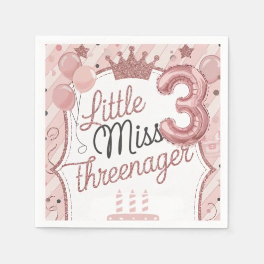 Roze Threenager Verjaardagsfeest Servetten (Voorkant)