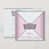 Roze Tiara Classy Wit Sweet Sixteen Party Kaart (Voorkant / Achterkant)