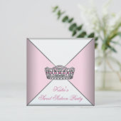 Roze Tiara Classy Wit Sweet Sixteen Party Kaart (Staand voorkant)