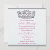 Roze Tiara Classy Wit Sweet Sixteen Party Kaart (Achterkant)