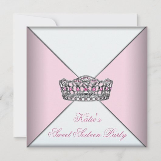 Roze Tiara Classy Wit Sweet Sixteen Party Kaart (Voorkant)