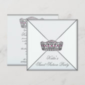 Roze Tiara Classy Wit Sweet Sixteen Party Kaart (Voorkant / Achterkant)