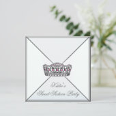 Roze Tiara Classy Wit Sweet Sixteen Party Kaart (Staand voorkant)