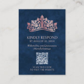 Roze Tiara Crown Quinceanera QR RSVP Informatiekaartje (Voorkant)