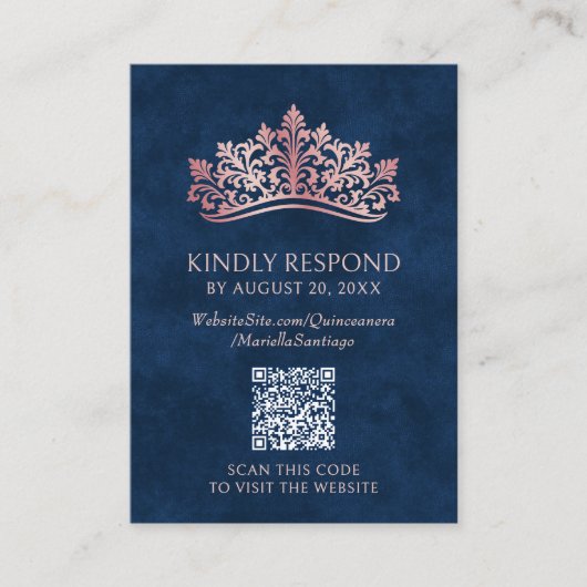 Roze Tiara Crown Quinceanera QR RSVP Informatiekaartje (Voorkant)