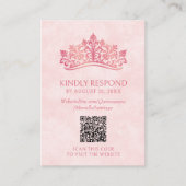 Roze Tiara Crown Quinceanera QR RSVP Informatiekaartje (Voorkant)