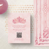 Roze Tiara Crown Quinceanera QR RSVP Informatiekaartje