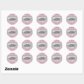 Roze Tiara & Damask Baby shower Sticker (Vel)