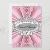 Roze Tiara Damask Sweet 16 Birthday Party Kaart (Voorkant)