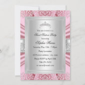 Roze Tiara Damask Sweet 16 Birthday Party Kaart (Achterkant)