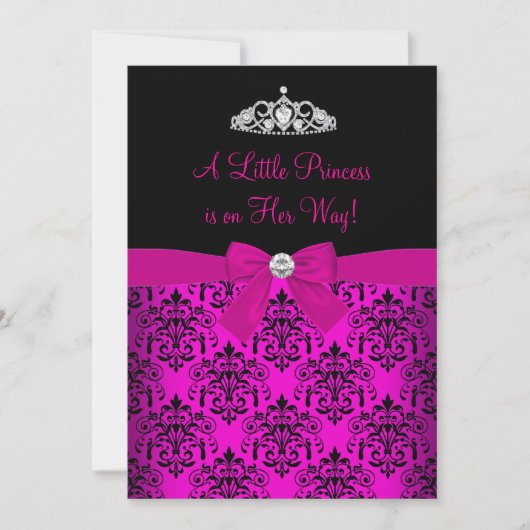 Roze Tiara & Damast Baby Borrel Uitnodiging (Voorkant)