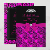 Roze Tiara & Damast Baby Borrel Uitnodiging (Voorkant / Achterkant)
