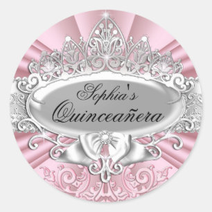 Roze Tiara & Damast Quinceanera Sticker