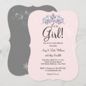 Roze Tiara Het is een meisje Baby shower uitnodigi Kaart (Voorkant / Achterkant)