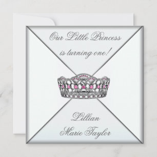 Roze Tiara Kleine Prinses Eerste Verjaardagsfeestj Kaart
