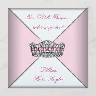 Roze Tiara Kleine Prinses Eerste Verjaardagsfeestj Kaart
