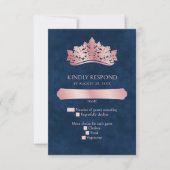 Roze Tiara kroon Elegante Quinceanera RSVP Kaartje (Voorkant)