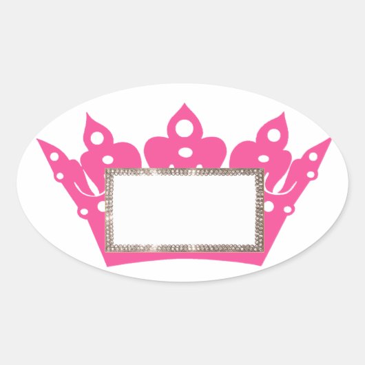 Roze tiara-labels aan personaliseren ovale sticker (Voorkant)