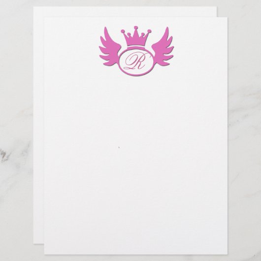 Roze Tiara Letterhead voegt je Monogram toe! (Voorkant / Achterkant)