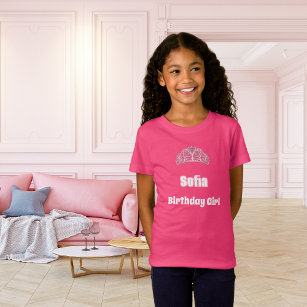 Roze tiara naam verjaardag meisje t-shirt