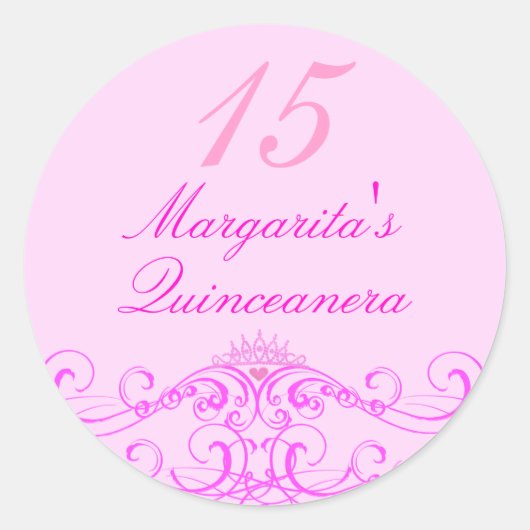 Roze Tiara Quinceanera Sticker (Voorkant)