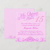 Roze Tiara Quinceanera Uitnodiging (Voorkant / Achterkant)