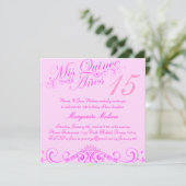 Roze Tiara Quinceanera Uitnodiging (Staand voorkant)