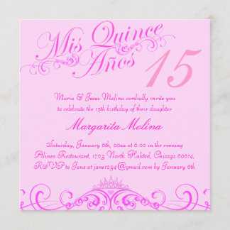 Roze Tiara Quinceanera Uitnodiging