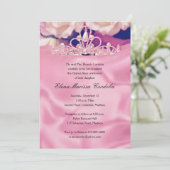 Roze Tiara Quinceañera Uitnodiging (Staand voorkant)
